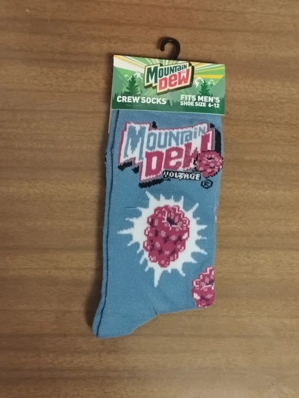 Mountain Dew Men's Crew Socks - Blue with Pink Raspberry Design
